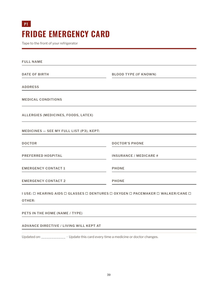 Fridge Emergency Card printable
